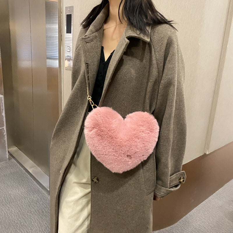 Wholesale Plush Heart Chain Shoulder Messenger Bag
